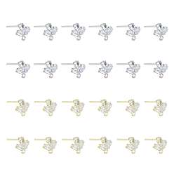 Платиновый & Золотой 24 шт. 2 цветная латунь микропаве прозрачный кубический цирконий серьги-гвоздики фурнитура, с горизонтальными петлями, лист, с 50 пластиковыми ушными гайками, платиной и золотом, 10.5x10 мм, отверстие : 1.8 мм, штифты : 0.7 мм, 12 шт / цвет