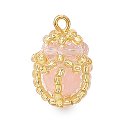 Pink Светящиеся подвески-капли из стеклянных бусин ручной работы, с железной петлей и акриловыми бусинами, светится в темноте, розовые, 18x12x13 мм, отверстие : 1.5 мм