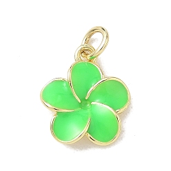 Spring Green Brass Enamel Pendants, Flower Charms, Rack Plating, Long-Lasting Plated, Cadmium Free & Lead Free, Real 18K Gold Plated, Spring Green, 15x12.5x3.5mm, Hole: 3mm