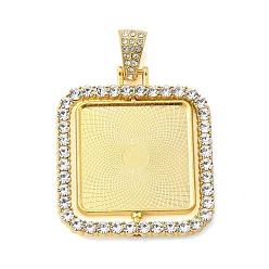 Cuadrado Cabochon ajustes rhinestone de la aleación colgante, dorado, plaza, 41x36.5x3 mm, agujero: 5x10 mm, diámetro interior: 25x25 mm