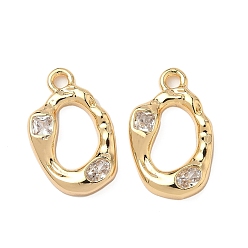 Настоящее золото 18K Латунные микропаве прозрачные подвески с фианитом, без никеля , овальные, реальный 18 k позолоченный, 19.5x12x2.8 мм, отверстие : 1.8 мм