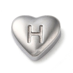 Letter H 201 Stainless Steel Beads, Stainless Steel Color, Heart, Letter H, 7x8x3.5mm, Hole: 1.5mm