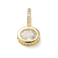 Claro Latón pavimenta colgantes de circonio cúbico, encantos ovales, larga duración plateado, chapado en rack, sin plomo y el cadmio, real 18 k chapado en oro, Claro, 17x10x7.8 mm, agujero: 5x7 mm