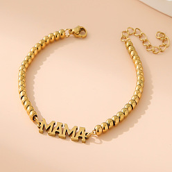 Слово День матери 304 браслеты из нержавеющей стали, круглые браслеты из бисера для женщин, золотые, мама, 6.30 дюйм (16 см)