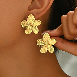 Золотой Стильные 201 серьги-гвоздики с полосатыми цветами из нержавеющей стали, золотые, 30x30 мм