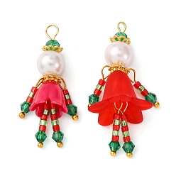 (52) Непрозрачная лаванда 2 шт. рождественские стеклянные бусины в виде человека-подвески, с золотой латунной петлей и латунными колпачками для бусин, разноцветные, 37.5~41.5x16.5~17.5x10.5~17.5 мм, отверстие : 2.5~3.5x1.5~2.5 мм