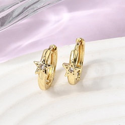 Настоящее золото 18K Серьги-кольца из латуни в форме звезды с микропаве и прозрачными кубическими циркониями для женщин, без кадмия и без свинца, долговечный, реальный 18 k позолоченный, 13x14x6 мм