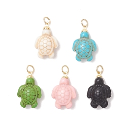 (52) Непрозрачная лаванда Подвески из окрашенной синтетической бирюзы, Подвески в виде морских черепах с 304 фурнитурой из нержавеющей стали, золотые, разноцветные, 22x15x7 мм, Перейти кольцо: 5x1 мм, внутренний диаметр: 3.5 мм