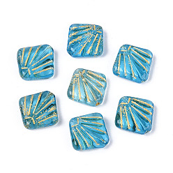 Темно-Голубой Бусины лэмпворк , формы раковины, золотой металл обвитыми, глубокое синее небо, 16~17x16~17x4.5~5 мм, отверстие : 1~1.2 мм