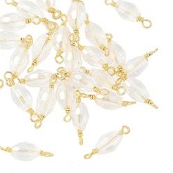 Настоящее золото 18K Граненые прозрачные стеклянные овальные соединительные подвески, с петлями из латунной проволоки, стойки покрытие, долговечный, реальный 18 k позолоченный, 17x6 мм, отверстие : 1.6 мм