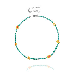 Светлый Морско-зеленый Ожерелья из стеклянных бус в виде цветка маргаритки в стиле бохо с цепочками на концах из сплава, светло-зеленый, 15.75 дюйм (40 см)