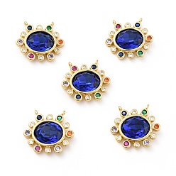 Средно-синий Латуни циркония кубической подвески, овальный шарм, граненые, без кадмия, без никеля и без свинца, реальный 18 k позолоченный, светло-синий, 16.5x18x4.5 мм, отверстие : 1 мм
