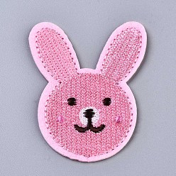 Pink Apliques de conejo, tela de bordado computarizada para planchar / coser parches, accesorios de vestuario, rosa, 59.5x47x1 mm