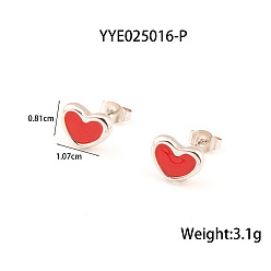 Нержавеющая Сталь Цвет Французские романтические серьги-гвоздики в форме сердца из нержавеющей стали с эмалью для женщин, цвет нержавеющей стали, 8.1x10.7 мм