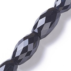 Black Agate Dyed & Heated Natural Black Agate Beads Strands, Faceted, Oval, 45~47x25~27mm, Hole: 2mm, about 4pcs/strand, 7.08 inch(18cm)
