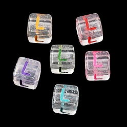 Letter L Европейский бусы акриловые, бусины с большим отверстием, кубические, Письмо L, 9.5~10x9x9 мм, отверстие : 4 мм