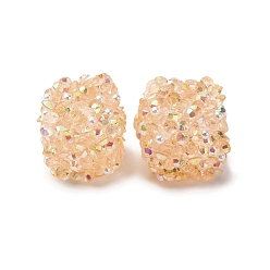 Персиковый Слойка Бусины со стразами из смолы, с пластмассовой жемчужиной abs, форма куба, розовые, 17.5x17.5x17.5 мм, отверстие : 1.6 мм