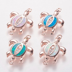 (52) Непрозрачная лаванда Соединители латунные звенья, С синтетическим опалом и кубическим цирконием, Морская черепаха, розовое золото , разноцветные, 19.5x13.5x2.5 мм, отверстие : 1 мм