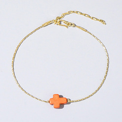 Оранжевый Синтетические бирюзовые браслеты из бисера, 304 браслеты из нержавеющей стали с цепочками Boston Link для женщин, крестик, оранжевые, внутренний диаметр: 6-1/4 дюйм (16 см)