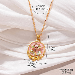 Pink Цепочка из латуни с эмалированным сплавом и подвеской из натурального жемчуга, золотые, розовые, 16.54 дюйм (42 см), Кулон : 30x18.5 мм