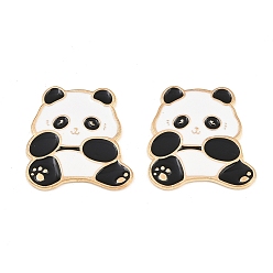Schwarz Tierlegierungs-Emaille-Cabochons, mit selbstklebendem Aufkleber, Panda, Licht Gold, weiß, Schwarz, 27.5x27x1.5 mm