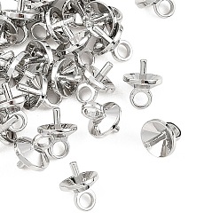 Platino Real Plateado Colgantes de latón con perlas y pasadores de Shegrace, por medio perforó perlas, sin cadmio y níque y plomo, Platino verdadero plateado, 7.5x6x6 mm, agujero: 2 mm, pin: 1 mm