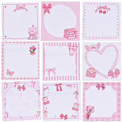 Бледно-Розовый Квадратные бумажные блокноты с бантовым узором, для заметок, напоминания офис школа чтение, розовый жемчуг, 76x76x0.1 мм, 9 стили, 50 шт / стиль, 450 шт / комплект