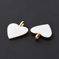 White Brass Enamel Pendants, Long-Lasting Plated, Real 18K Gold Plated, Heart, White, 24x19x1.5mm, Hole: 6x3mm