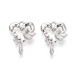 Платина Подвески из сплава , сердце с бабочкой, платина, 20x14x4 мм, отверстие : 1.6 мм