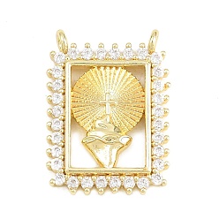 Солнце Латунные микропаве прозрачные подвески с фианитом, прямоугольник амулеты, долговечный, стойки покрытие, без свинца и без кадмия, реальный 18 k позолоченный, солнце, 20.5x15x3 мм, отверстие : 1.5 мм