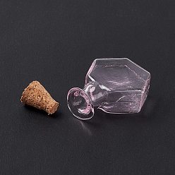 Pearl Pink Hexagon Dollhouse Miniature Glass Cork Bottles Ornament, Glass Empty Wishing Bottles for Doll House Decoration, Pearl Pink, 3cm, Bottle: 25x20.5x8.5mm