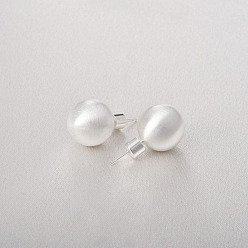 Silver Round Ball Drawbench Brass Ear False Plugs for Women, Silver, 26x14mm