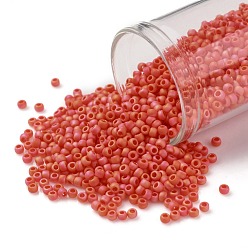 (410F) Orange Opaque Rainbow Matte Toho runde Rocailles, japanische Rocailles, (410 f) orange undurchsichtiger Regenbogen matt, 11/0, 2.2 mm, Bohrung: 0.8 mm, über 1110pcs / Flasche, 10 g / Flasche