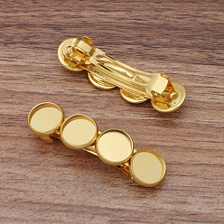 Oro Fornituras barrette de pelo de hierro, con engastes de bisel redondo plano de latón, dorado, 55x14 mm, Bandeja: 12 mm