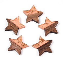 Легкий Лосось Подвески из смолы и ореха, звезда, золотая фольга, светлый померанцевый, 20.5x22~22.5x3~3.5 мм, отверстие : 1.5 мм