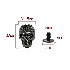 Gunmetal Zinc Alloy Decorative Buttons, Skull, Gunmetal, 4.6x3.15cm
