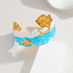 Fish Ocaen theme 304 браслеты-манжеты из нержавеющей стали с эмалью для женщин, ионное покрытие (ip), рыба, внутренний диаметр: 2.50x2.11 дюйм (6.35x53.5 см)