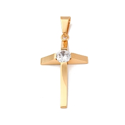 Золотой 304 подвески из микро-паве из нержавеющей стали с фианитами, крестик, вакуумное покрытие pvd, золотые, 40x22.5x6 мм, отверстие : 9x5 мм