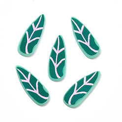 Bleu Vert Cabochons acryliques, feuille, sarcelle, 35x13x2mm
