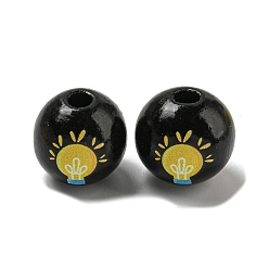 Черный Набивные деревянные европейские бусины, бусины с большим отверстием, круглые, чёрные, 16~16.5x14.5~15 мм, отверстие : 4 мм