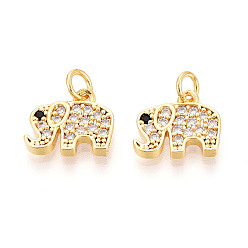 Настоящее золото 18K Латунные микро проложить кубического циркония прелести, слон, с целью перехода в кольце, без кадмия и без свинца, реальный 18 k позолоченный, 11x12.5x2 мм, отверстие : 3 мм