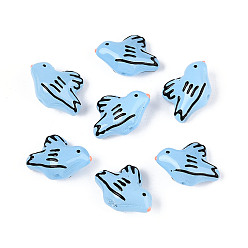 Светло-Голубой Эмалевые бусины ручной работы в технике лэмпворк, птица, Небесно-голубой, 14~14.8x20~20.3x9~9.8 мм, отверстие : 0.8~0.9 мм