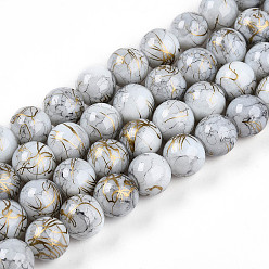 Белый Дым Выпечки нарисованных стеклянных бусин прядей, волочильных стиле, круглые, серый, 10~10.5 мм, отверстие : 1.4 мм, около 82~85 шт / нитка, 31.10~32.28 дюйм (79~82 см)