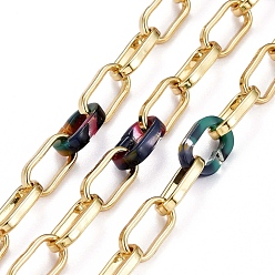 Темно-Зеленый Латунные скрепки-цепочки ручной работы, тянутые удлиненные кабельные цепи, с акриловым быстроразъемным соединением, пайки, реальный 18 k позолоченный, темно-зеленый, ссылка: 13x6x2 mm, акриловые: 11x7x2.5мм