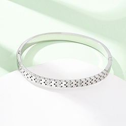 Нержавеющая Сталь Цвет 304 Шарнирные браслеты из нержавеющей стали с микропаве из кубических цирконий для женщин, бабочка, цвет нержавеющей стали, внутренний диаметр: 2-1/4x1-7/8 дюйм (5.85x47.5 см)