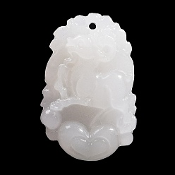 Goat Резные подвески из натурального белого нефрита, двенадцать китайских знаков зодиака амулеты, коза, 35~37.5x22.5~24.5x8~12 мм, отверстие : 1.6~1.8 мм