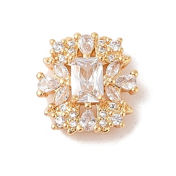 Прозрачный Латунные бусины из циркония микропаве со стеклом, без никеля , прямоугольные, золотые, прозрачные, 13x13x6 мм, отверстие : 2x1 мм