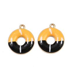 Оранжевый Подвески из эмали и сплава, пончик, золотые, оранжевые, 20x17x3.5 мм, отверстие : 1.8 мм