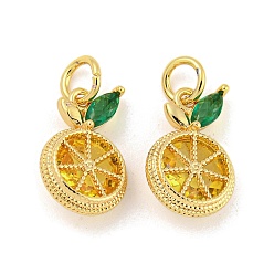 Real 18K Gold Plated Brass Micro Pave Gold Cubic Zirconia Charms, Lemon Charms, Real 18K Gold Plated, 13.5x9x4.5mm, Hole: 3mm