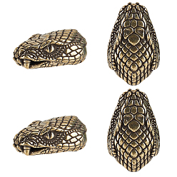 Bronze Antique 4pcs perles en laiton, pour edc couteau chaîne pendentif parachute chaîne outil, serpent, bronze antique, 24.5x16x10.5mm, Trou: 3.4mm
